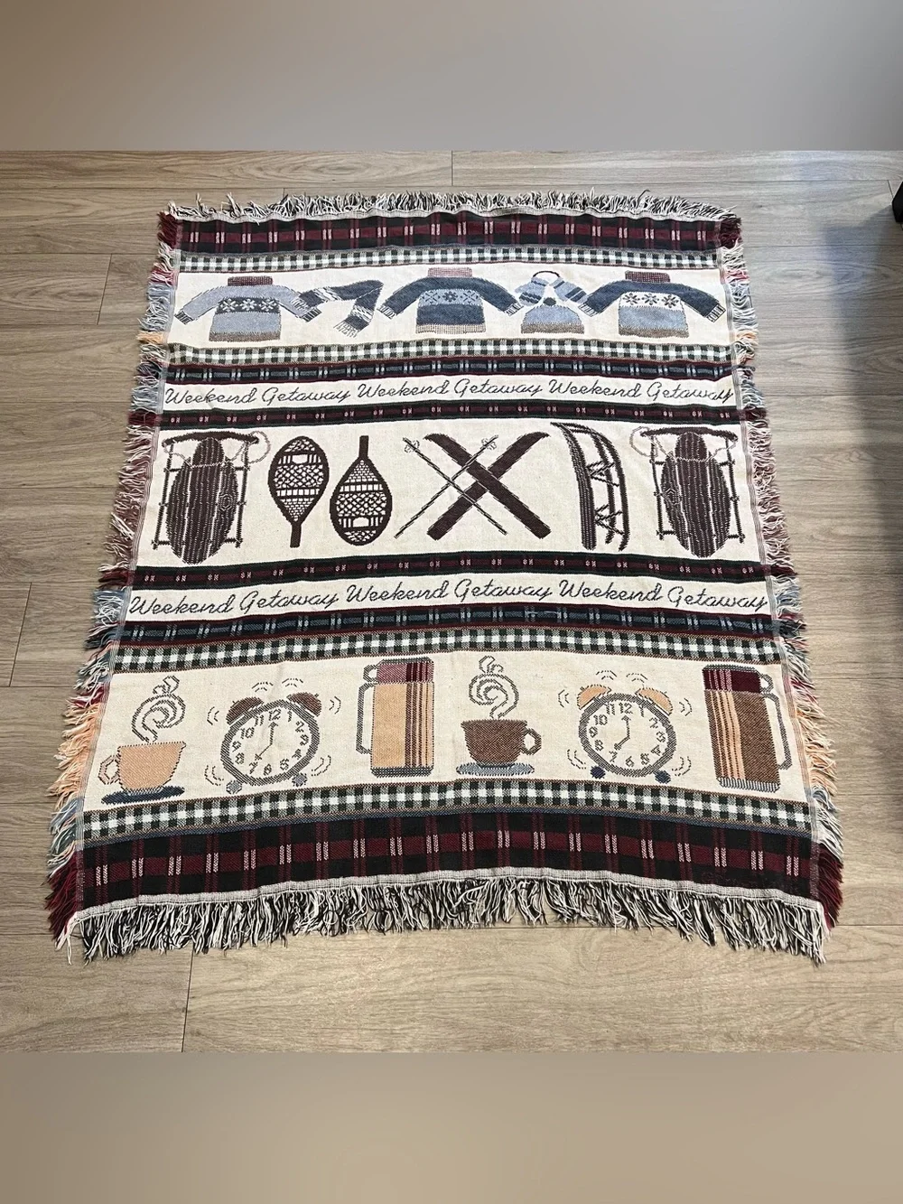Weekend Getaway Woven Cabin Lodge Throw Blanket Fringe